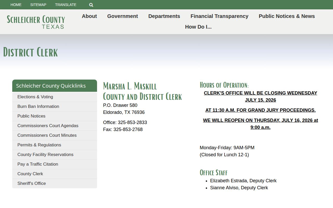 Schleicher County District Clerk route for release records