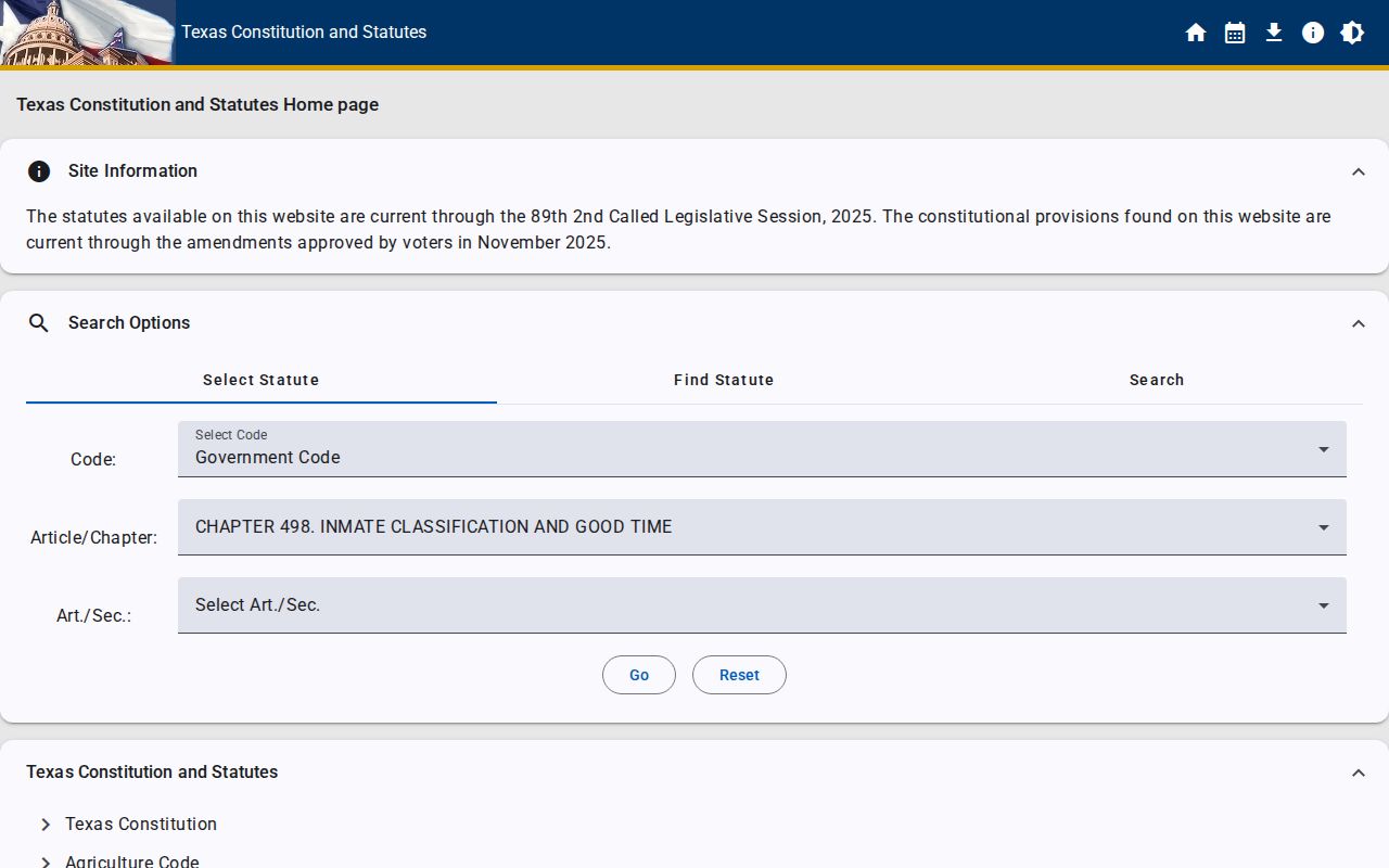Texas Government Code good-conduct-time provisions