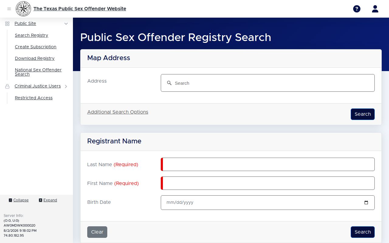 Texas Department of Public Safety sex offender registry search